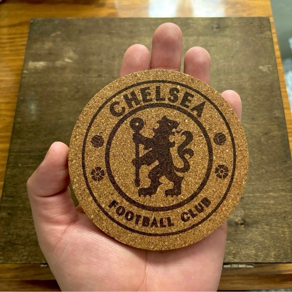 Chelsea Logo Laser Engraved Cork Coaster - Picture 3 of 5